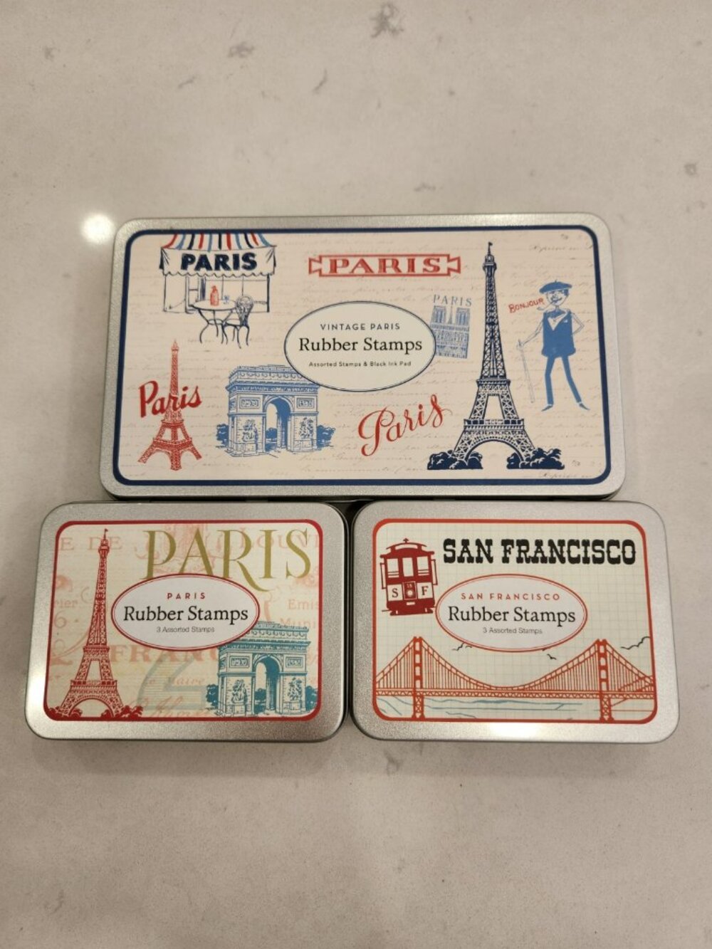 Cavallini & Co Paris San Francisco Rubber Stamp Kit in Tin Box Never Used